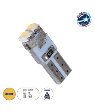 GloboStar® T5 81023 Λάμπα Αυτοκινήτου LED 2xSMD1210 0.6W 80lm 120° DC 12-16V IP20 Φ0.7 x Υ1.7cm Θερμό Λευκό 3000K